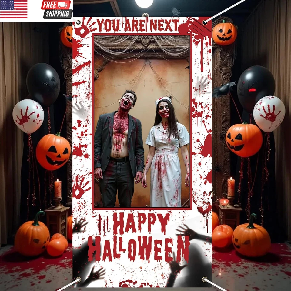 Decoración de fiesta de terror de Halloween cabina de fotos sangrienta utilería decoración de Halloween aterradora Foto 3 de 4