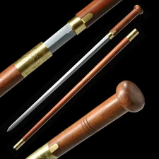 HandMade Stick Jian Sword Folded Sharp Damascus Steel Blade MAHOGANY Handle Saya