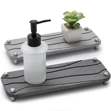 2 PCS Quick Drying Stone Tray, Sink Caddy, Sponge Holder, Gray, Dark Gray Set