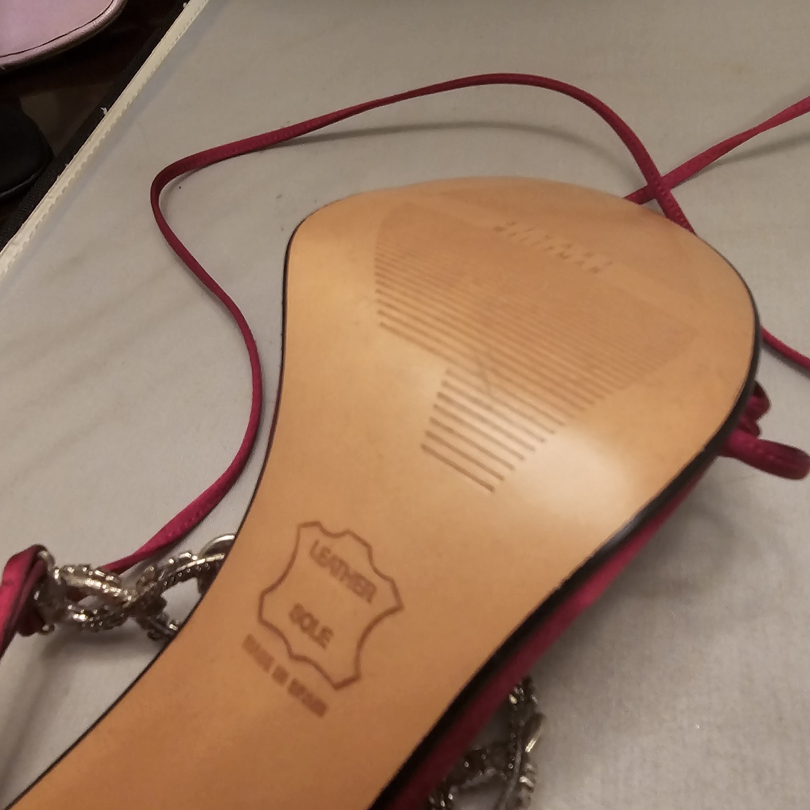 Stuart Weitzman Ruby Red Satin Gladiator 4" High … - image 15