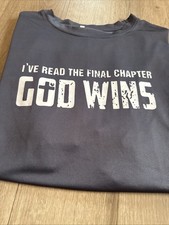 Christian Faith God Wins Religious Bible Tee T-Shirt Size X Large Gray/Grey