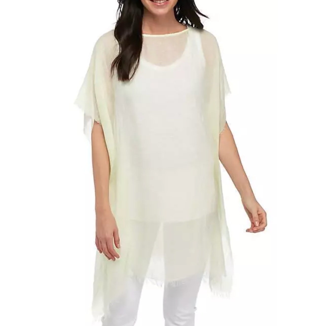 Eileen Fisher Italian Maltinto Poncho Sheer Modal Linen Silk Green Relaxed NWT