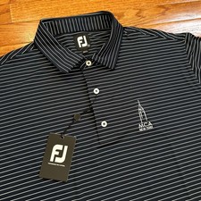New FootJoy Performance Golf Polo Shirt Mens 2XL Navy White Stripe New York Logo