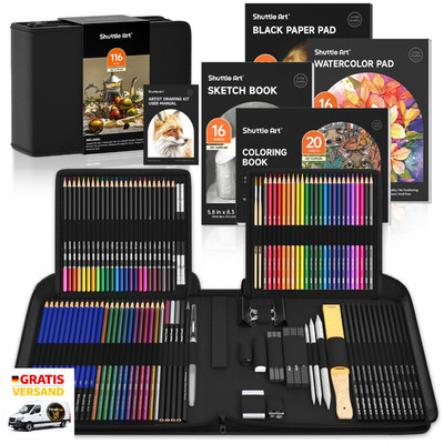 Zeichenset 116 Stück Shuttle Art Künstler Set mit Buntstiften, Aquare
