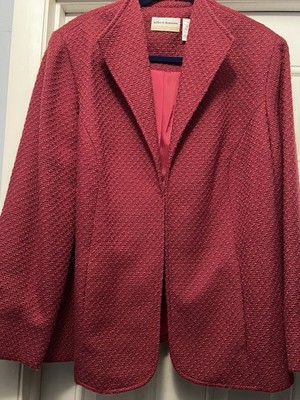 Alfred Dunner Women's Hot Pink Mid-Length Basic Jacket Collared Lined Size 20W 
