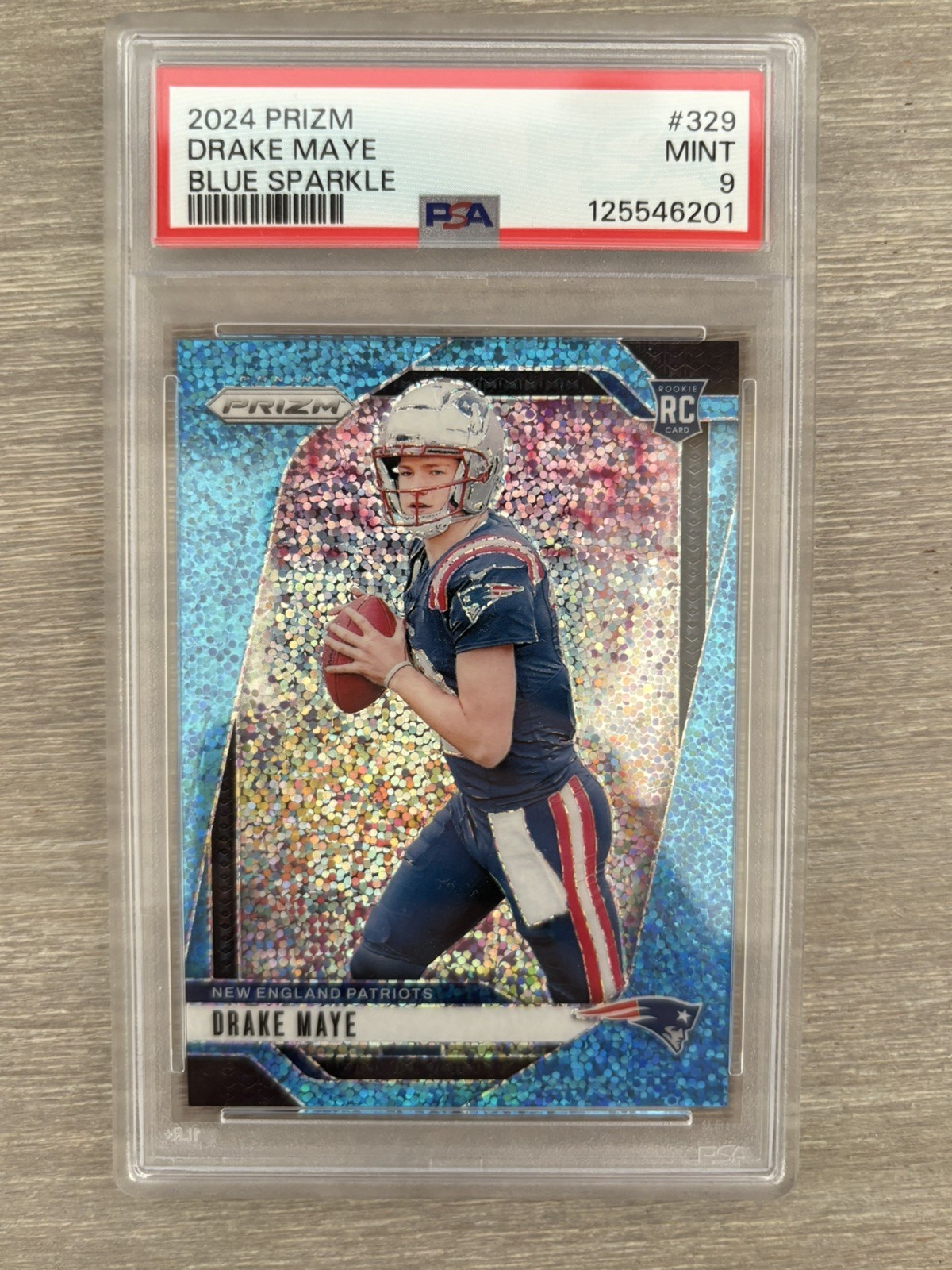 DRAKE MAYE PSA 9 2024 PANINI PRIZM #329 ROOKIE BLUE SPARKLE RC /96