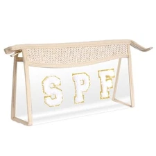 Boho Patch Cosmetic Bag with Zipper, Chenille Varsity Letter Makeup Bag, Spf