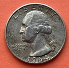 1964-D Washington Quarter 90% Silver Last Year Silver Circulated US Coin
