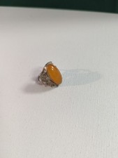 Silver Amber Vintage Butterscotch Egg Shaped Ring