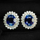Gleaming Vivid Blue Sapphire 13.60Ct 925 Sterling Silver Rose Gold Halo Earrings