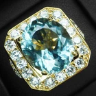 Graceful Sky Blue Aquamarine 8.30Ct 925 Sterling Silver 24K Gold Rings Size 8.5