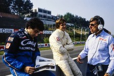 Michele Alboreto reads a magazine beside Eddie Cheever Ken Tyrrell- Old Photo