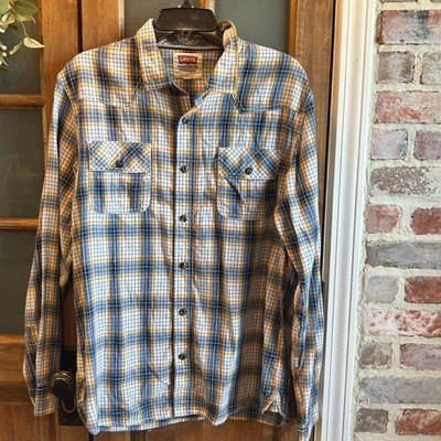 Levi's Western Button Down Shirt Mens Large Blue Yellow Plaid Cotton
