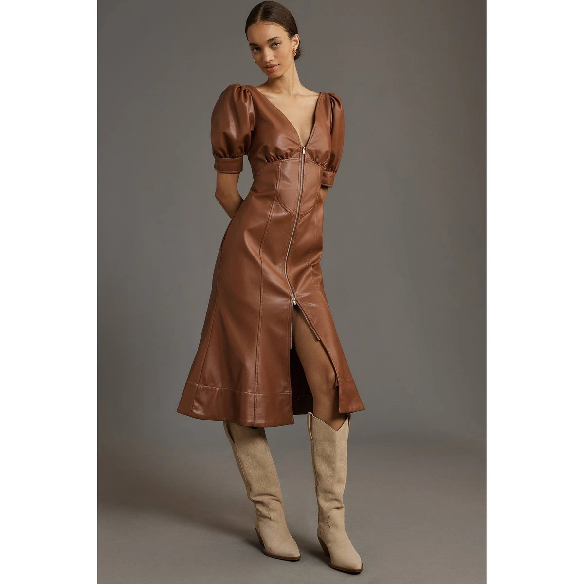 fitted lace wedding dress Strapless Faux Leather Midi Dress – New York & Company main image 1