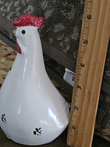 Hen Design ceramic white red Country Style Decor Farmhouse Shabby Distressed 6" - Picture 15 of 16