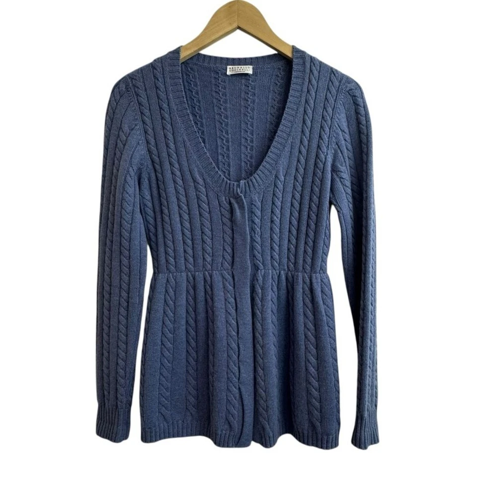 Brunello Cucinelli 100% Cashmere Cable knit Cardigan Sweater Size 6 - Image 2 of 4