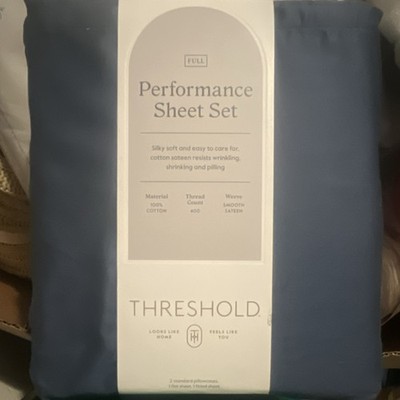 Threshold Full Performance Sheet Set Metallic Blue 100% Cotton 400TC Deep Fitted