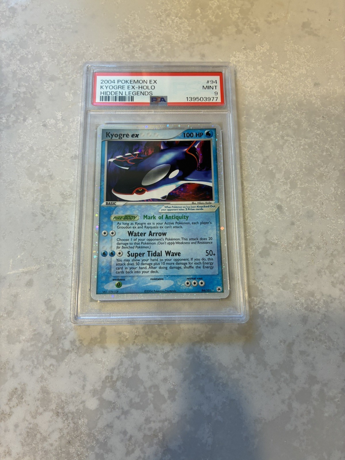 PSA 9 Kyogre EX Holo #94 EX Hidden Legends Pokemon 2004