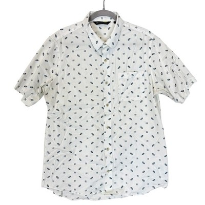 Travis Mathew Shirt Mens Large White Geometric Print Short Sleeve Stretch