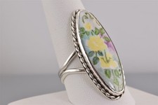 Sterling Silver 38mm Flower Patterned Rope Bezel Statement Band Ring 925 Sz: 10