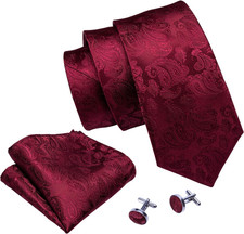 Men Ties Paisley Woven Silk Necktie Set with Pocket Suqare Cufflinks Formal