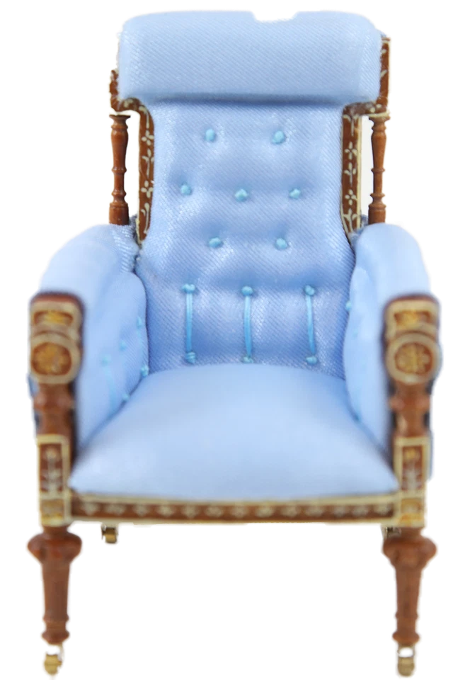 Dolls House French Blue and Walnut Armchair JBM Miniature Living Room Furniture - Image 1 of 1