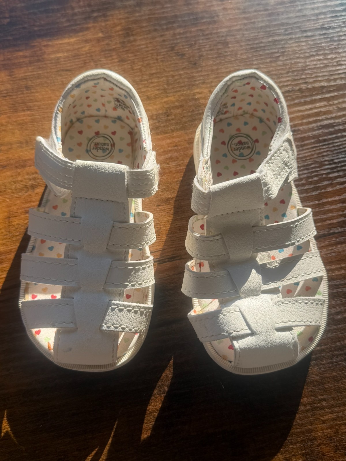 Wonder Nation White Fisherman Sandals Colorful Heart Print Inside Girls Size 6