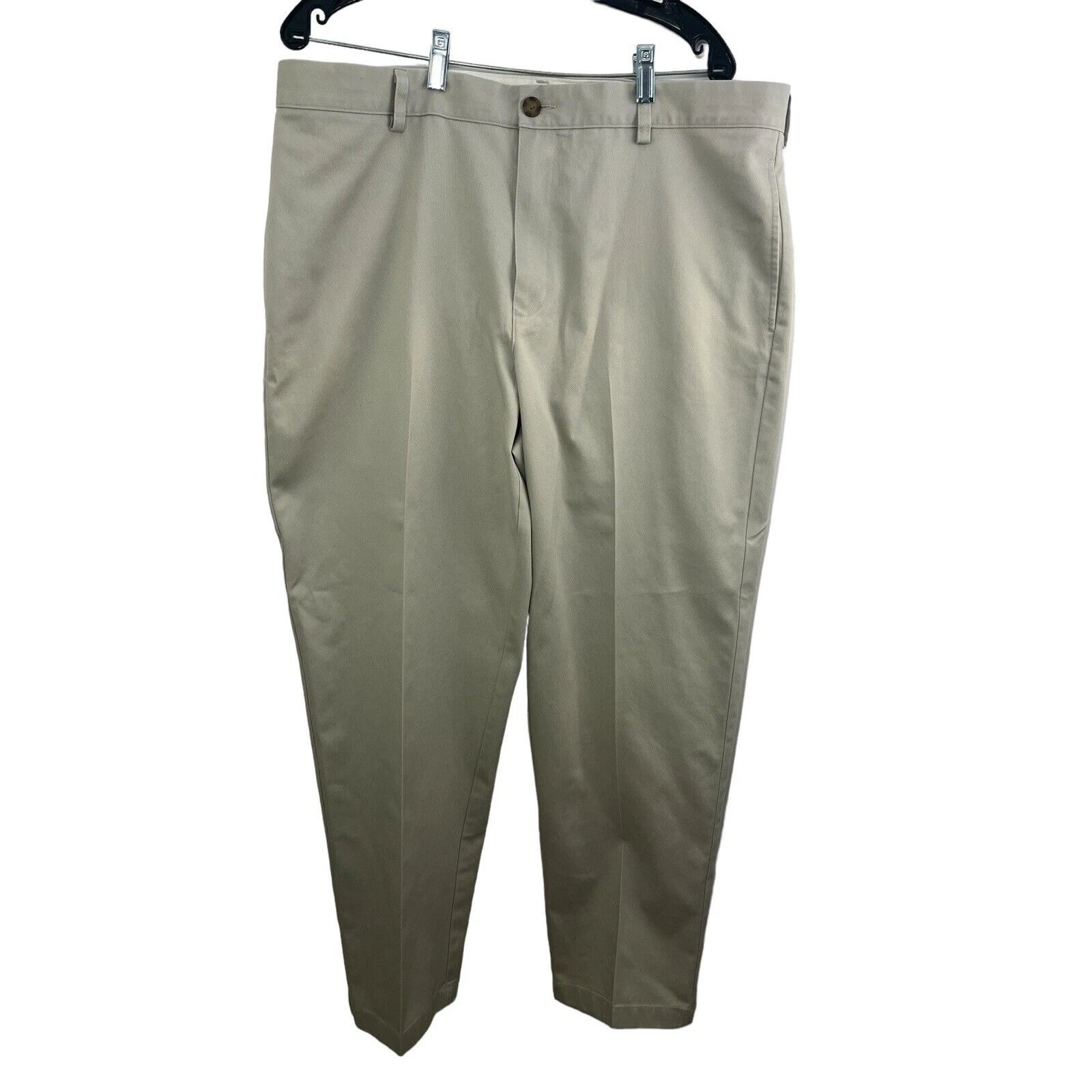 LL Bean Mens 37 Wrinkle Free Chino Pants Flat Front Light Khaki Classic Preppy