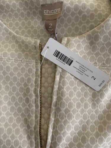 Chico's Taupe Dot Daze Chevron zip Jacket Sz 2(12/14)NWT - Picture 5 of 5