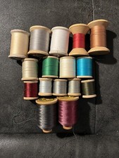 Lot of 16 Vintage Spools With Thread 14 Wooden Misc Brands J P Coats Star Talon