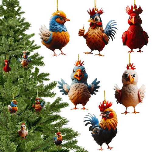 6Pcs Christmas Chicken Ornament Set Funny Chicken Xmas Tree Decorations pauKT - Picture 10 of 11