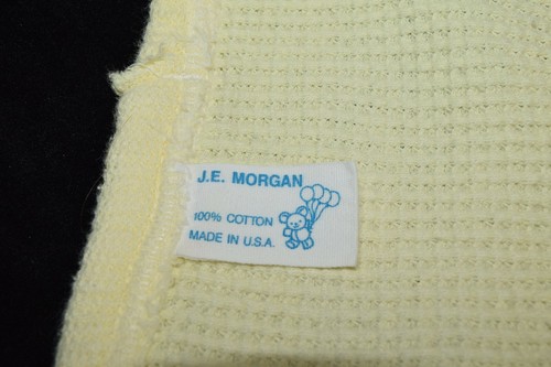 Vintage J.E. Morgan Waffle Weave Thermal Yellow Hooded Baby Blanket USA Made - Picture 7 of 8