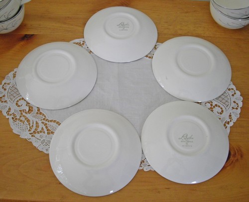 Vintage Homer Laughlin Rhythm CAPRI PINK Flowers MCM Teacups & Saucers ~Setof 5 - Picture 11 of 12