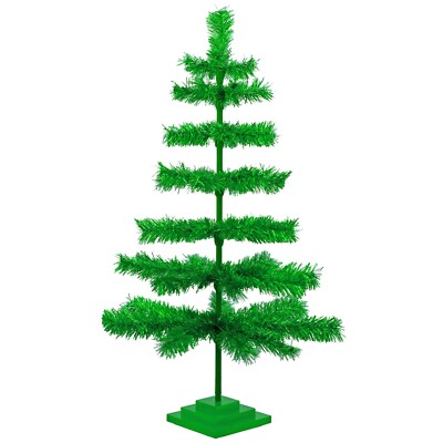 36'' Metallic Green Christmas Tree Tinsel Feather Style Holiday Tree 3FT