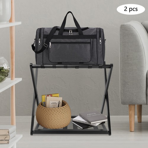 Black 2pcs Luggage Rack Folding Luggage Rack for Guest Room 35-40kg 64*39*58cm