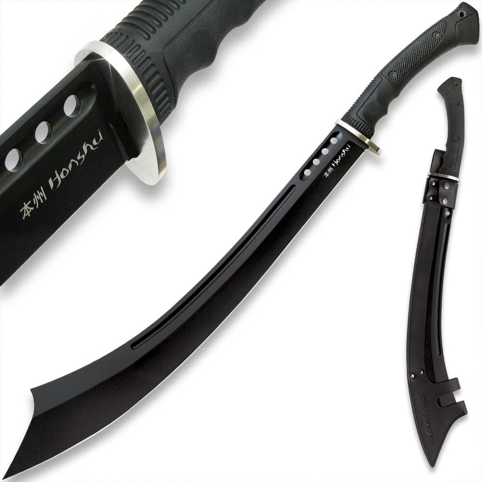"Espada de guerra negra Honshu con funda | Hoja de acero de alto carbono 1065 | 30"" en general" Foto 2 de 4