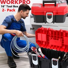 WORKPRO 2PCS 16" Large Storage Tool Box Tool Case Tray Heavy Duty Organizer Case