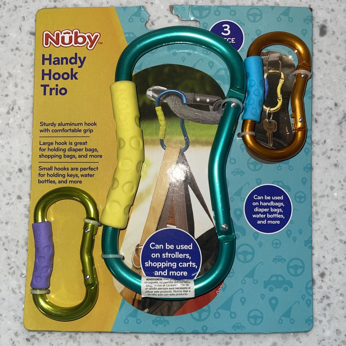Nuby On The Go Handy Hook Trio PC Set GREAT FOR STROLLERS
