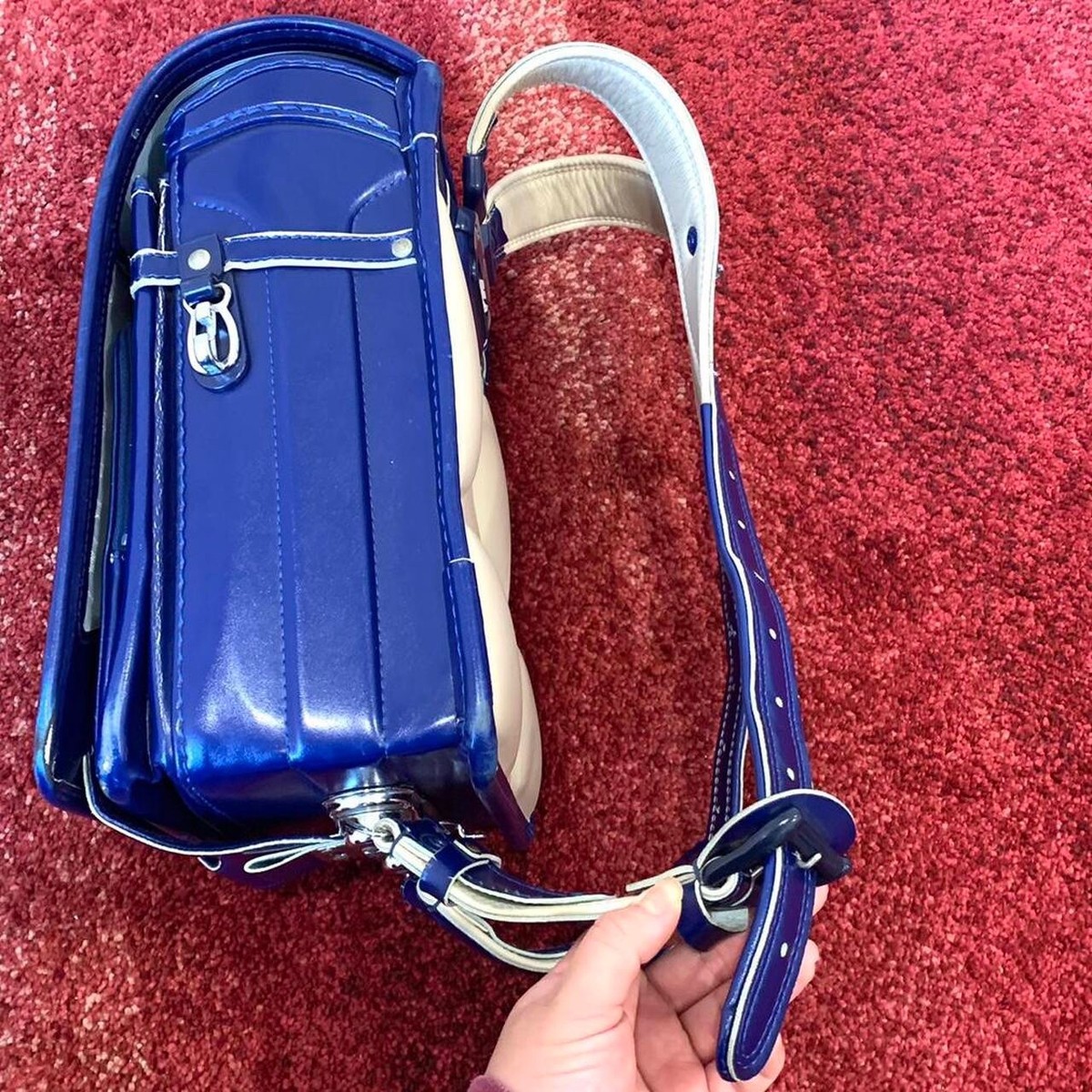 Retro Leather Randoseru Japanese Square Backpack School Blue  display picture 1