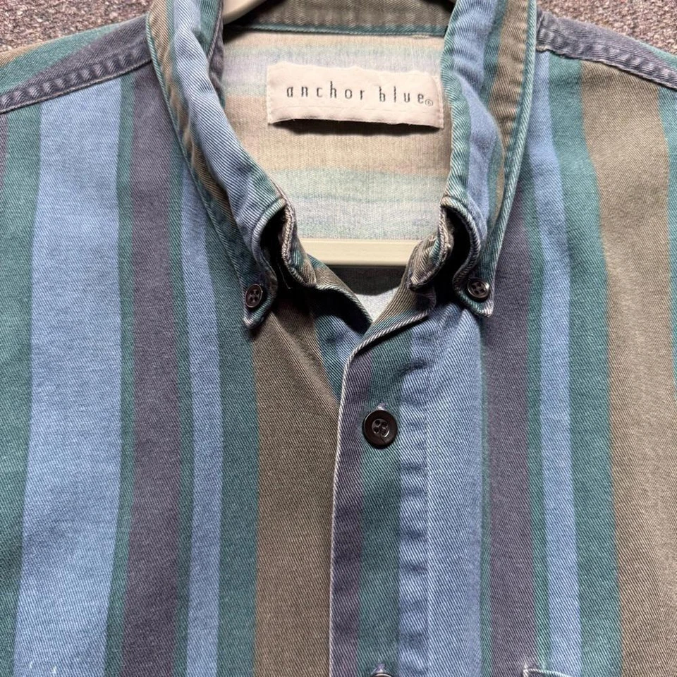 Винтажная рубашка Anchor в синюю полоску на пуговицах размер большой 90-е - Изображение 4 из 4