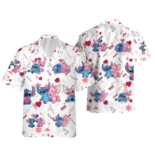 Discover Stitch And Angel Love You Forever Disney Valentine Hawaiian Shirt, Disney Couples Aloha Shirt, Valentine Gift