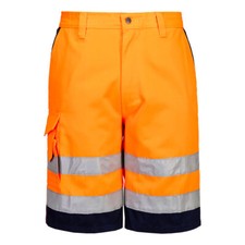 Image of Mens Portwest Hi Vis Shorts High Visibility Orange/Navy XL