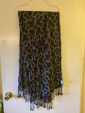 Disney Parks Mickey Mouse Scarf Reversible Dark and Light Gray Fringe Large