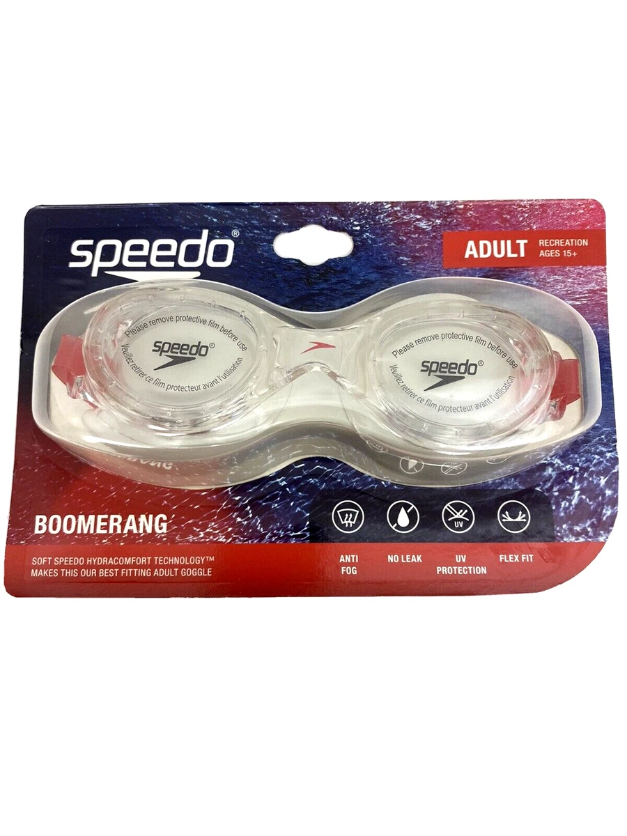 Speedo Adult Goggles BOOMERANG Clear Frame UV Flex Fit No Leak Anti Fog NEW