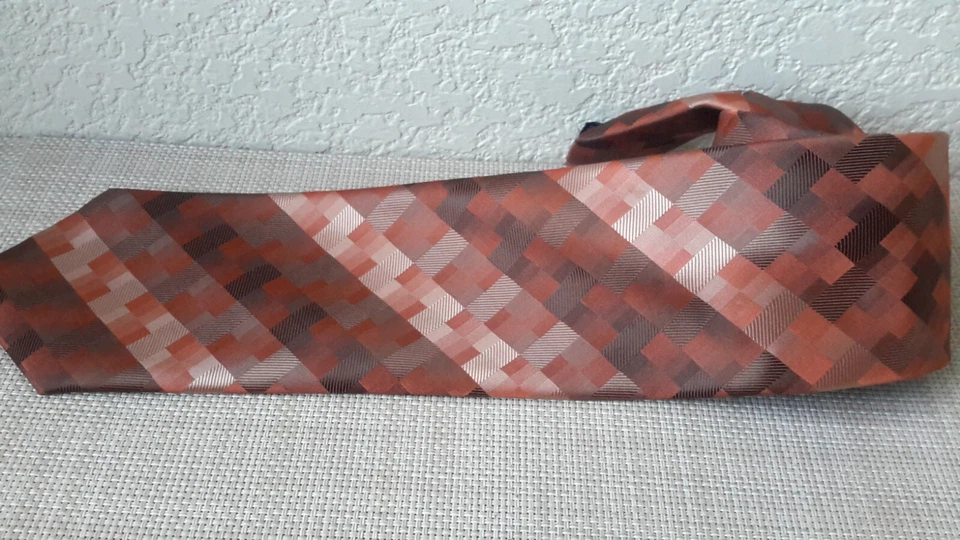 Corbata a cuadros John Ashford 100 % poliéster para hombre naranja marrón usada en excelente estado Foto 4 de 4