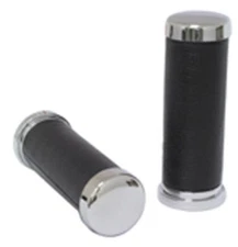 NEW LEATHER COVERED CHROME HANDLEBAR GRIP SET FOR HARLEY DAVIDSON US DEALER