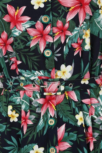 Kate Tropical Dress Banned 2XL-4XL 18-22 shirt 50s button navy pinup vintage - Picture 3 of 6