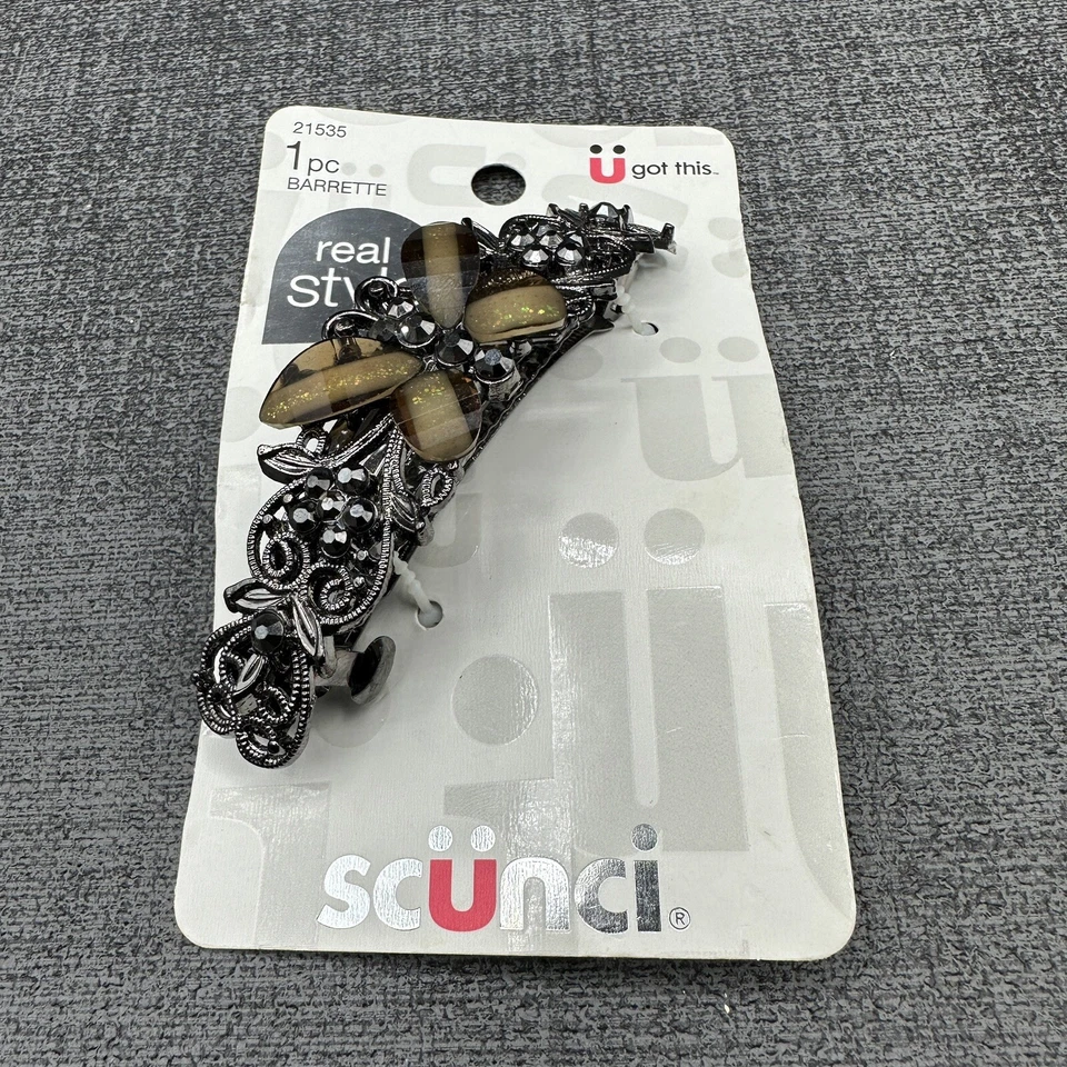 Clip de pasador de pelo Scunci gema mariposa pedrería negro iridiscente 3,5" Foto 2 de 4