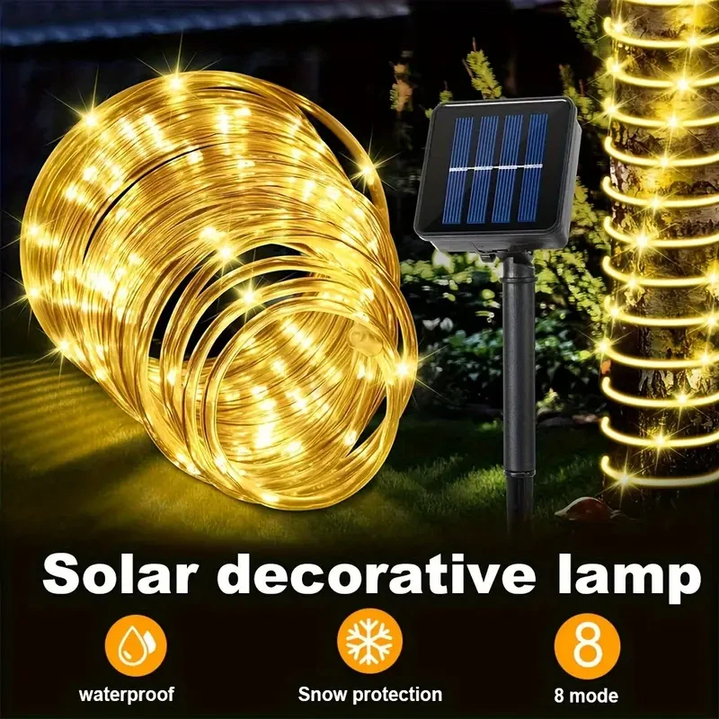 Outdoor Solar String Lights Rope Tube Lights Waterproof LED Garden Decor Lamp - Image 4 of 4