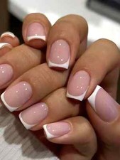 24pcs Short Square Glossy White French Contrast Trim Fake Nail Press On Nails